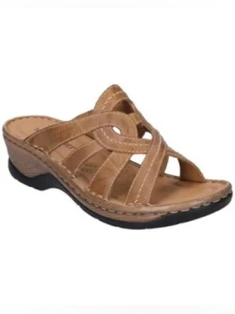 Josef Seibel Catalonia comfy tan brown Size 39 leather wedge slides sandals EUC